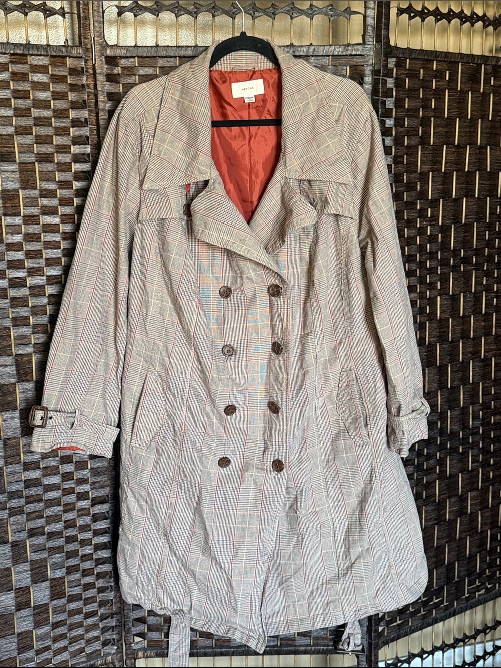 Merona Plaid Double-Breasted Trench Coat with Rust Lining